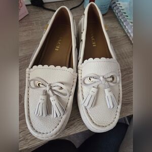 Coach Cream Leather Tassel Moccasins